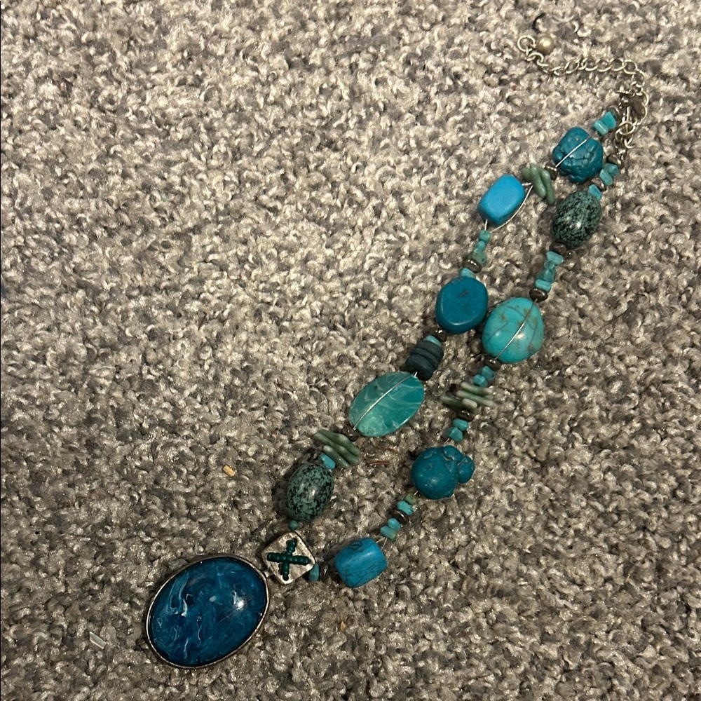 Chico's Blue and Green Beaded Necklace